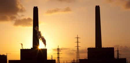 Power plant at sunset